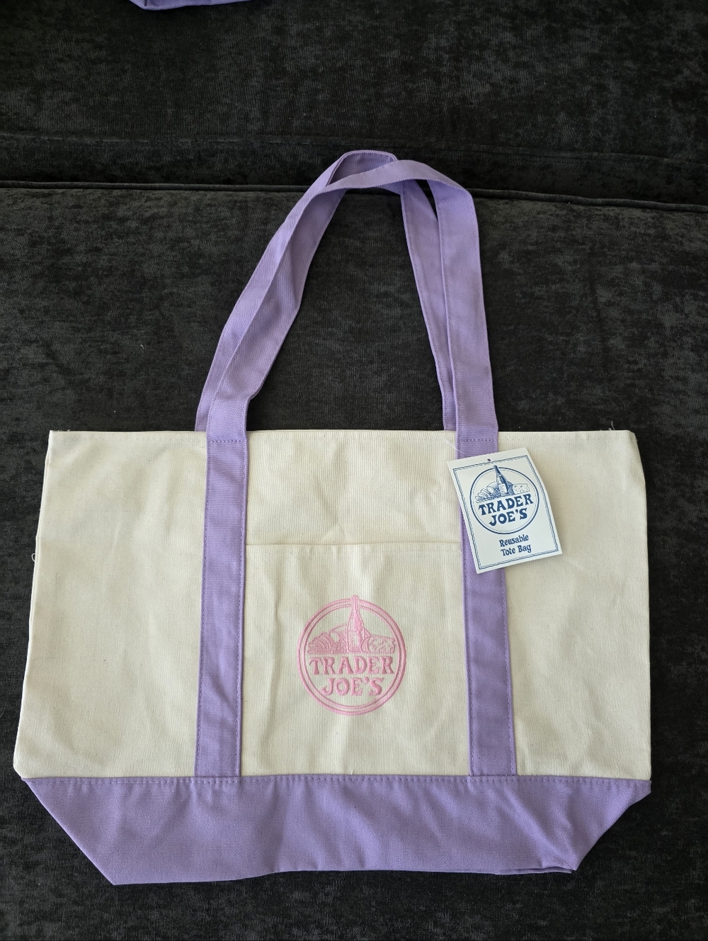 1 Large Lavender Trader Joe's Canvas Tote Bag